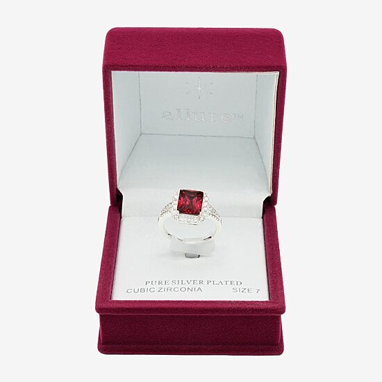 Sparkle Allure Womens Red Crystal Pure Silver Over Brass Halo Cocktail Ring