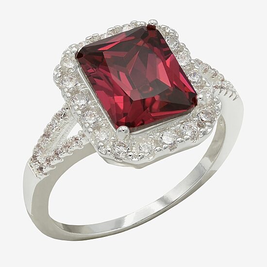 Sparkle Allure Womens Red Crystal Pure Silver Over Brass Halo Cocktail Ring