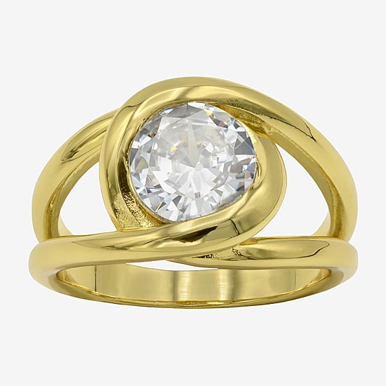 Sparkle Allure Womens Cubic Zirconia 14K Gold Over Brass Round Cocktail Ring