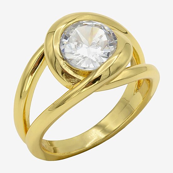 Sparkle Allure Womens Cubic Zirconia 14K Gold Over Brass Round Cocktail Ring