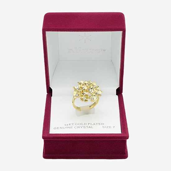 Sparkle Allure Womens Crystal 14K Gold Over Brass Flower Cluster Cocktail Ring