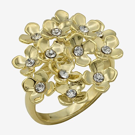 Sparkle Allure Womens Crystal 14K Gold Over Brass Flower Cluster Cocktail Ring