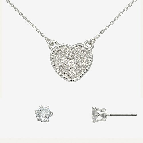 Sparkle Allure Womens Cubic Zirconia Pure Silver Over Brass Heart 2-pc. Jewelry Set, One Size