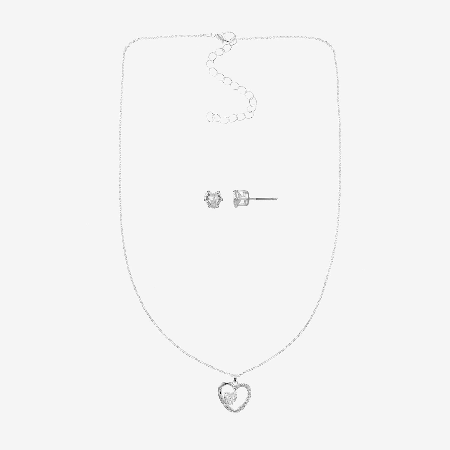 Sparkle Allure Womens Cubic Zirconia Pure Silver Over Brass Heart 2-pc. Jewelry Set