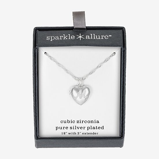 Sparkle Allure Initial Womens Cubic Zirconia Pure Silver Over Brass 18 Inch Locket Necklace