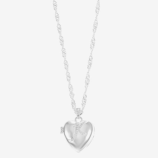 Sparkle Allure Initial Womens Cubic Zirconia Pure Silver Over Brass 18 Inch Locket Necklace