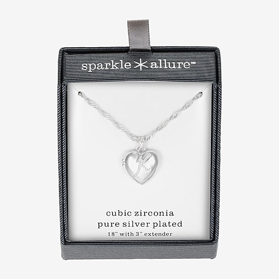 Sparkle Allure Initial Womens Cubic Zirconia Pure Silver Over Brass 18 Inch Locket Necklace