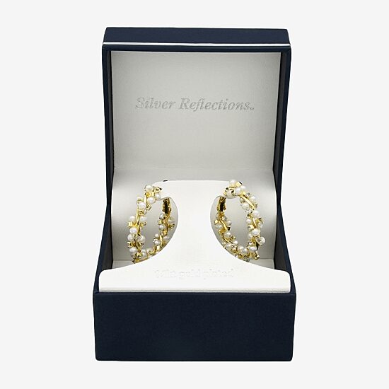Silver Reflections Womens Cubic Zirconia Simulated Pearl 14K Gold Over Brass 35mm Hoop Earrings