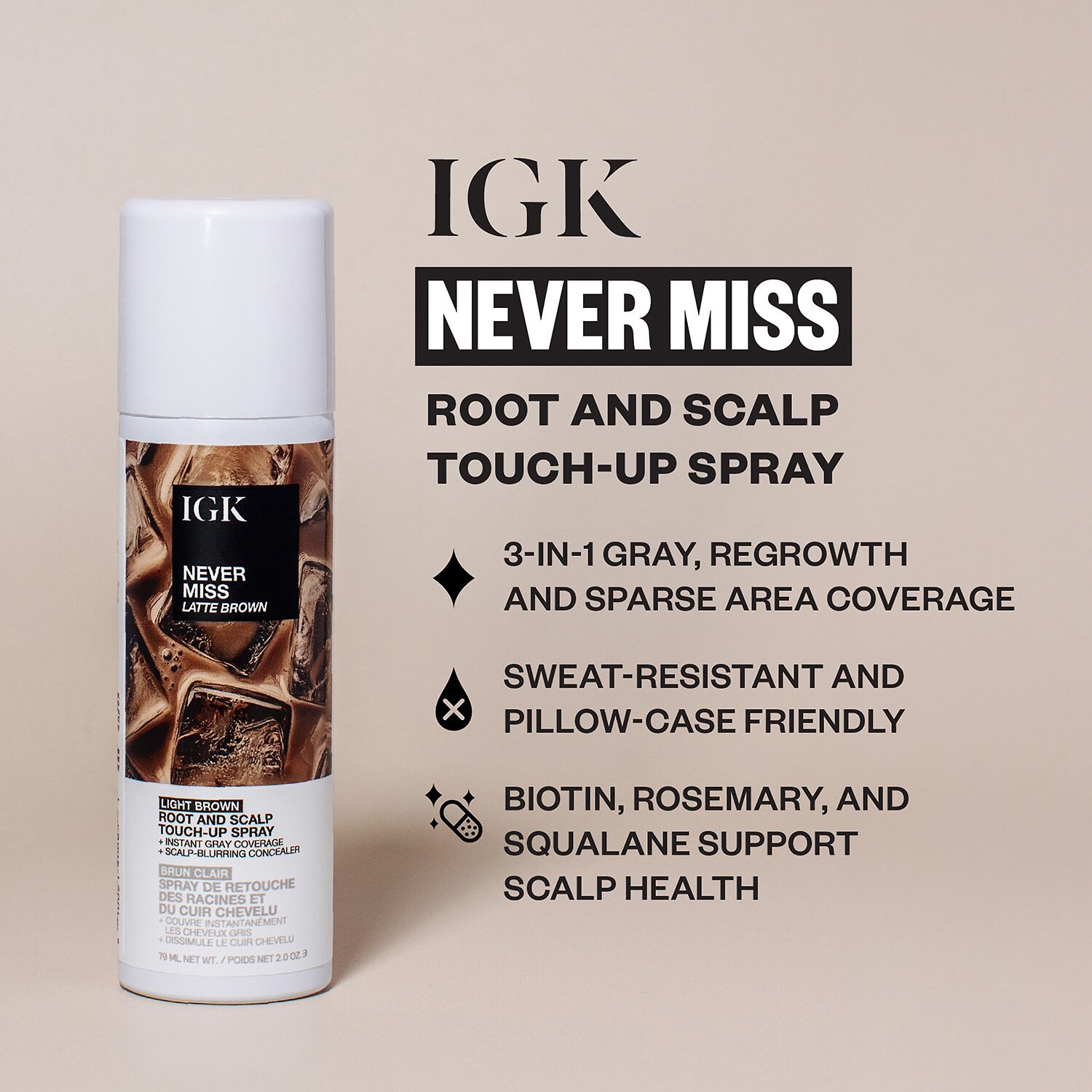 IGK Never Miss Root Spray Hair Color 2 oz.