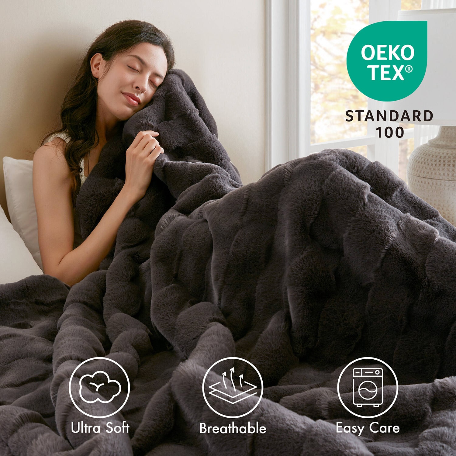 Madison Park Camille Faux Fur Washable Midweight Throw