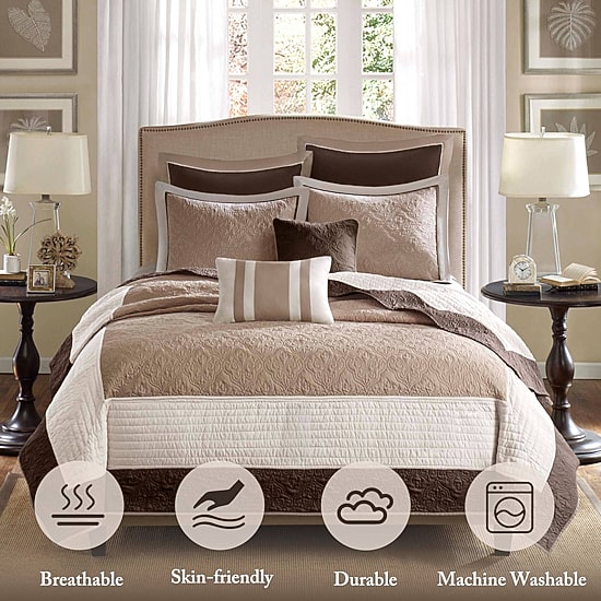 Madison Park Danville 7-Pc Quilt Set with Euro Shams and Throw Pillows