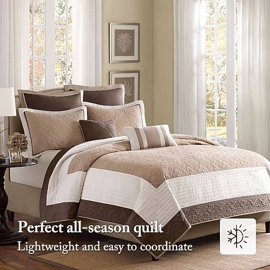 Madison Park Danville 7-Pc Quilt Set with Euro Shams and Throw Pillows