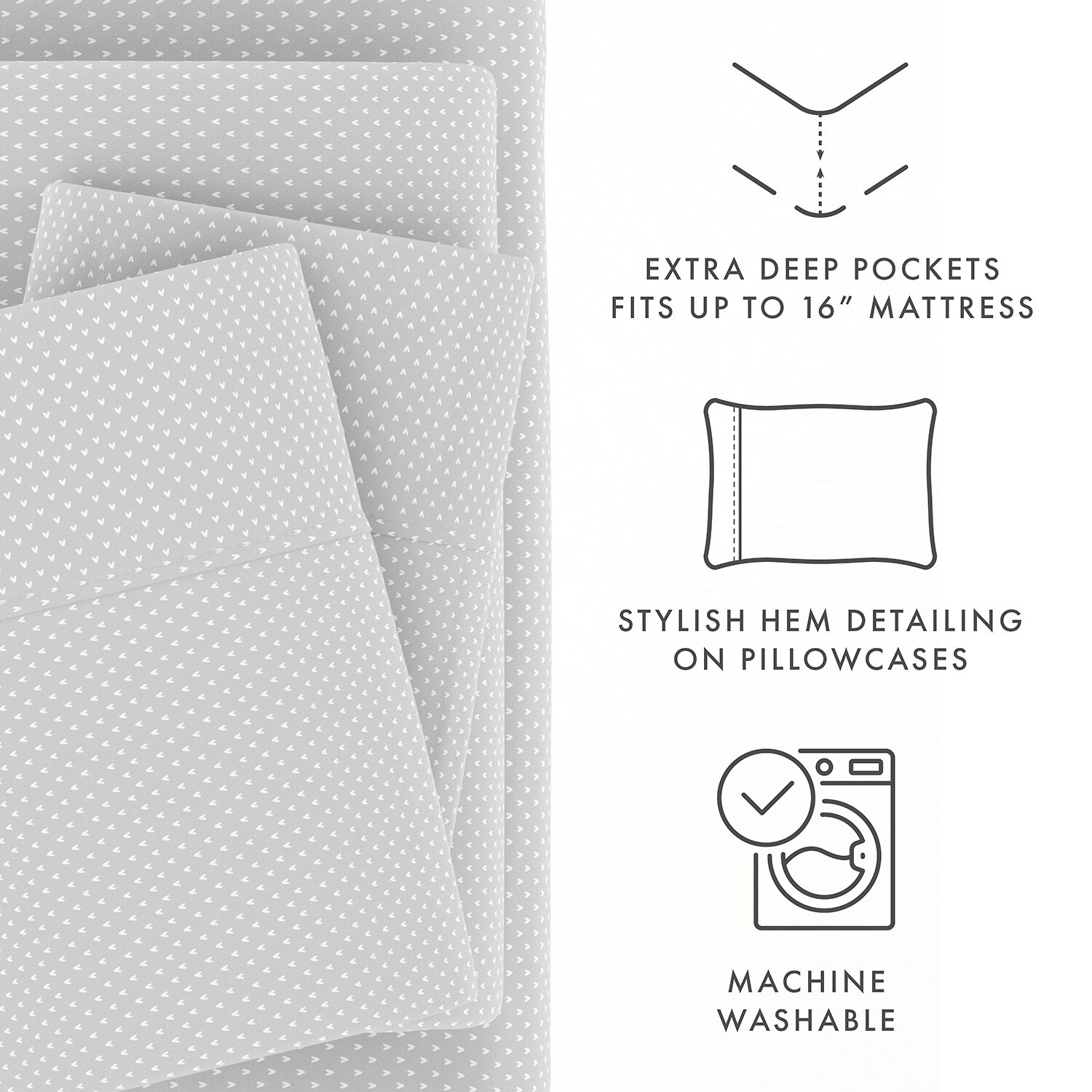 Casual Comfort Heart Pattern Deep Pocket Sheet Set