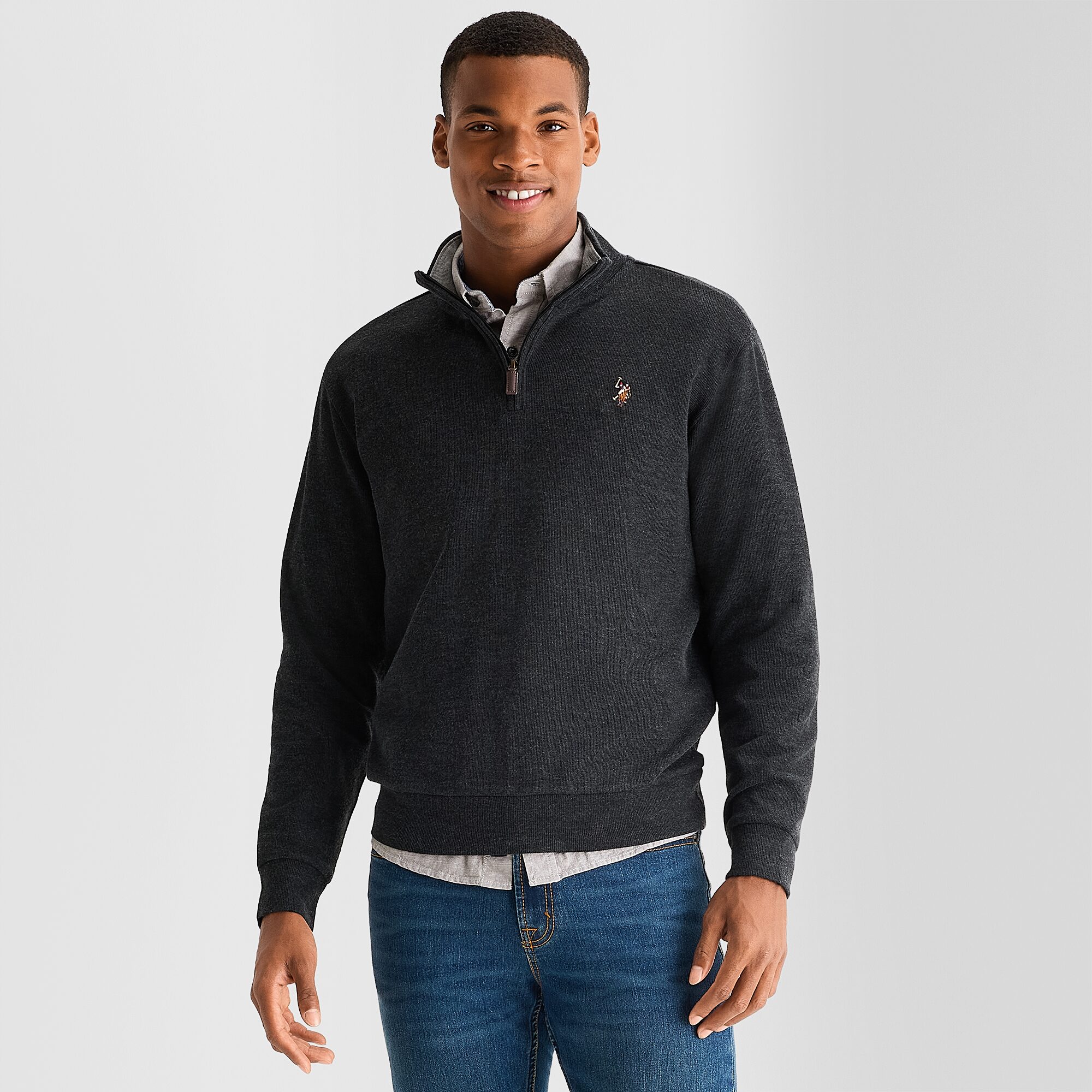 U.S. Polo Assn. Flatback Mens Mock Neck Long Sleeve Quarter-Zip Pullover