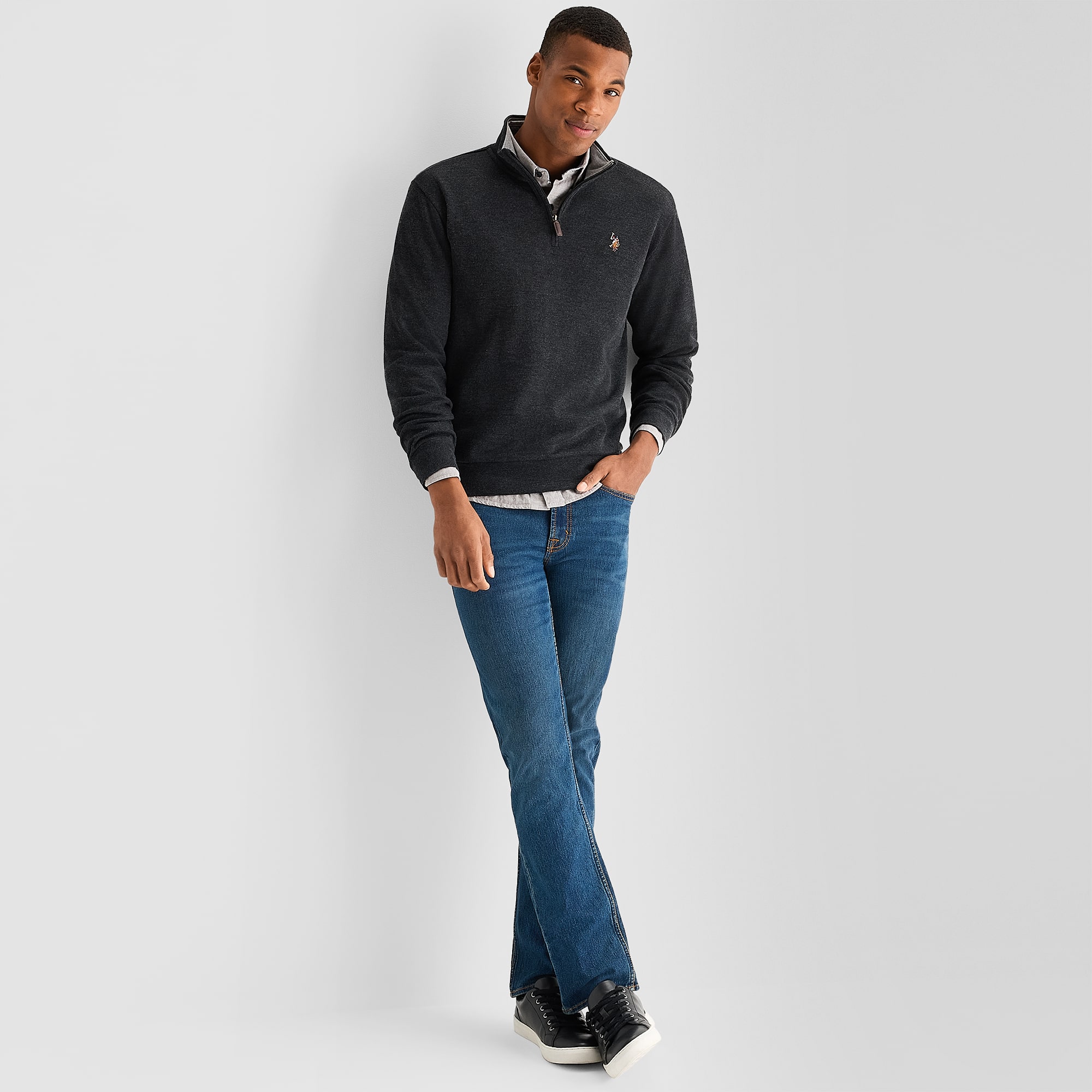 U.S. Polo Assn. Flatback Mens Mock Neck Long Sleeve Quarter-Zip Pullover