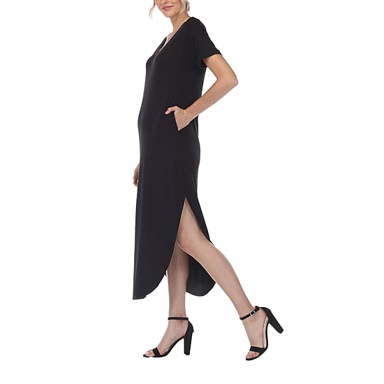 White Mark Womens V Neck Short Sleeve Fitted Maxi Dress