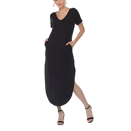 White Mark Womens V Neck Short Sleeve Fitted Maxi Dress