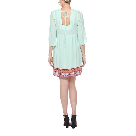 White Mark Womens V Neck 3/4 Sleeve Embroidered Peasant Dress