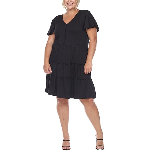 White Mark Womens Plus V Neck Short Sleeve Sundress