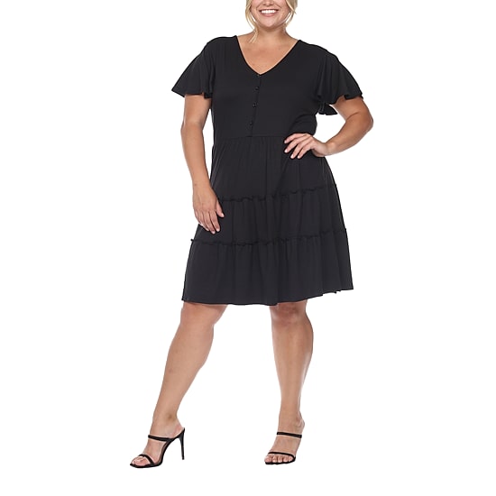 White Mark Womens Plus V Neck Short Sleeve Sundress