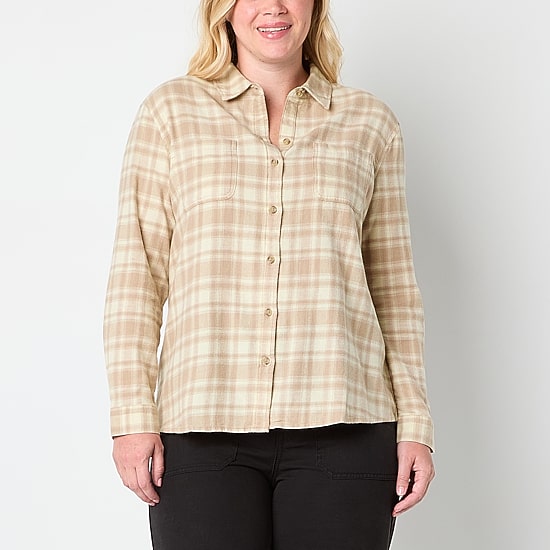 A.N.A Plaid Womens Long Sleeve Blouse