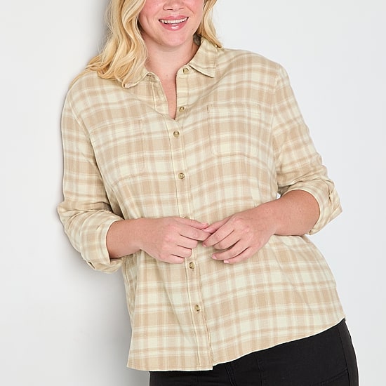 A.N.A Plaid Womens Long Sleeve Blouse