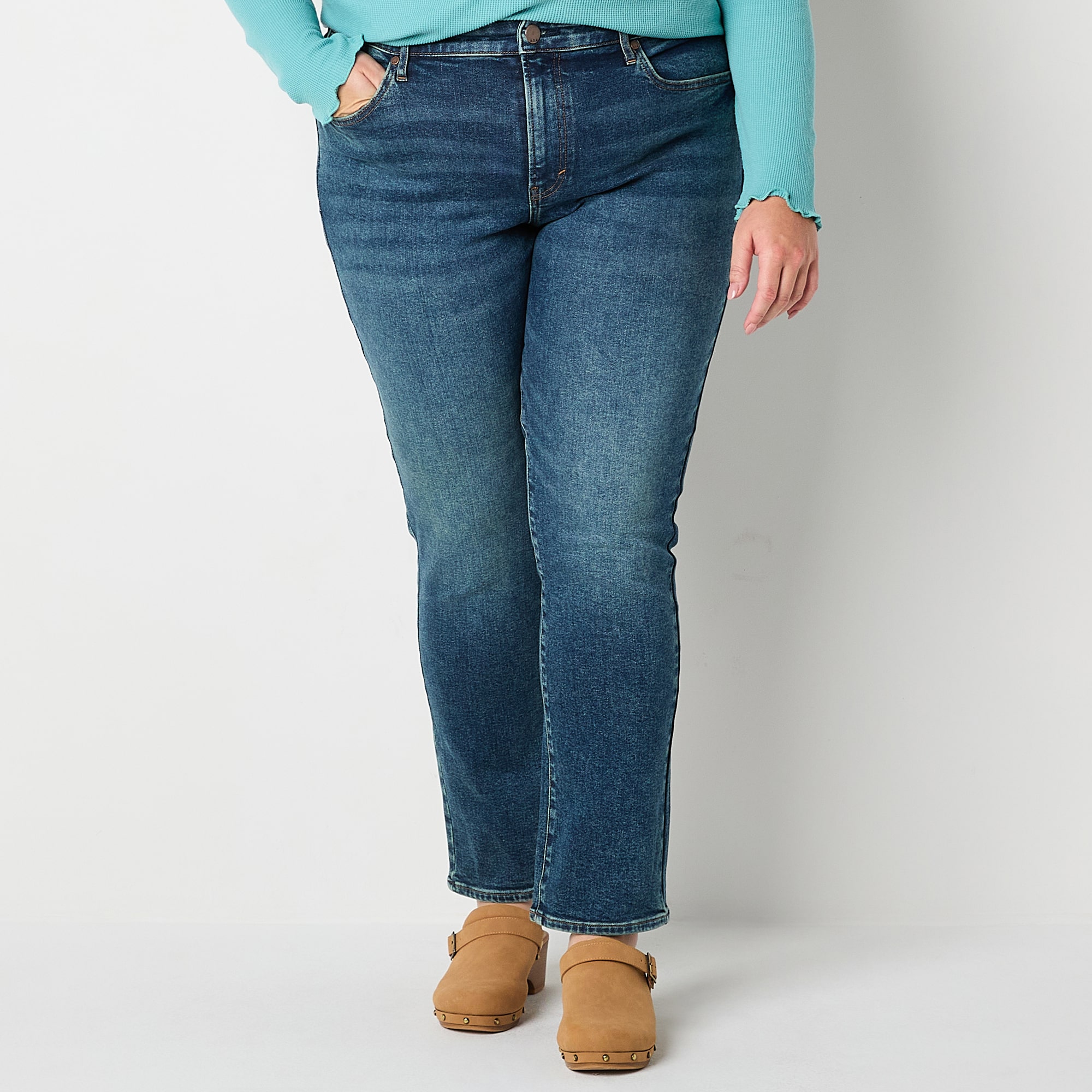 a.n.a Womens Plus High Rise Straight Leg Jean