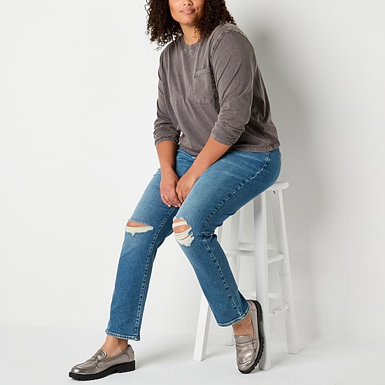 A.N.A Womens Plus High Rise Straight Leg Jean