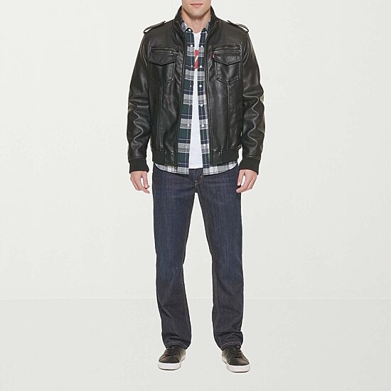 Levi's® Mens Faux Leather Water Resistant Midweight Bomber Jacket