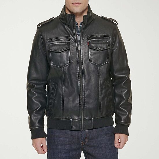 Levi's® Mens Faux Leather Water Resistant Midweight Bomber Jacket