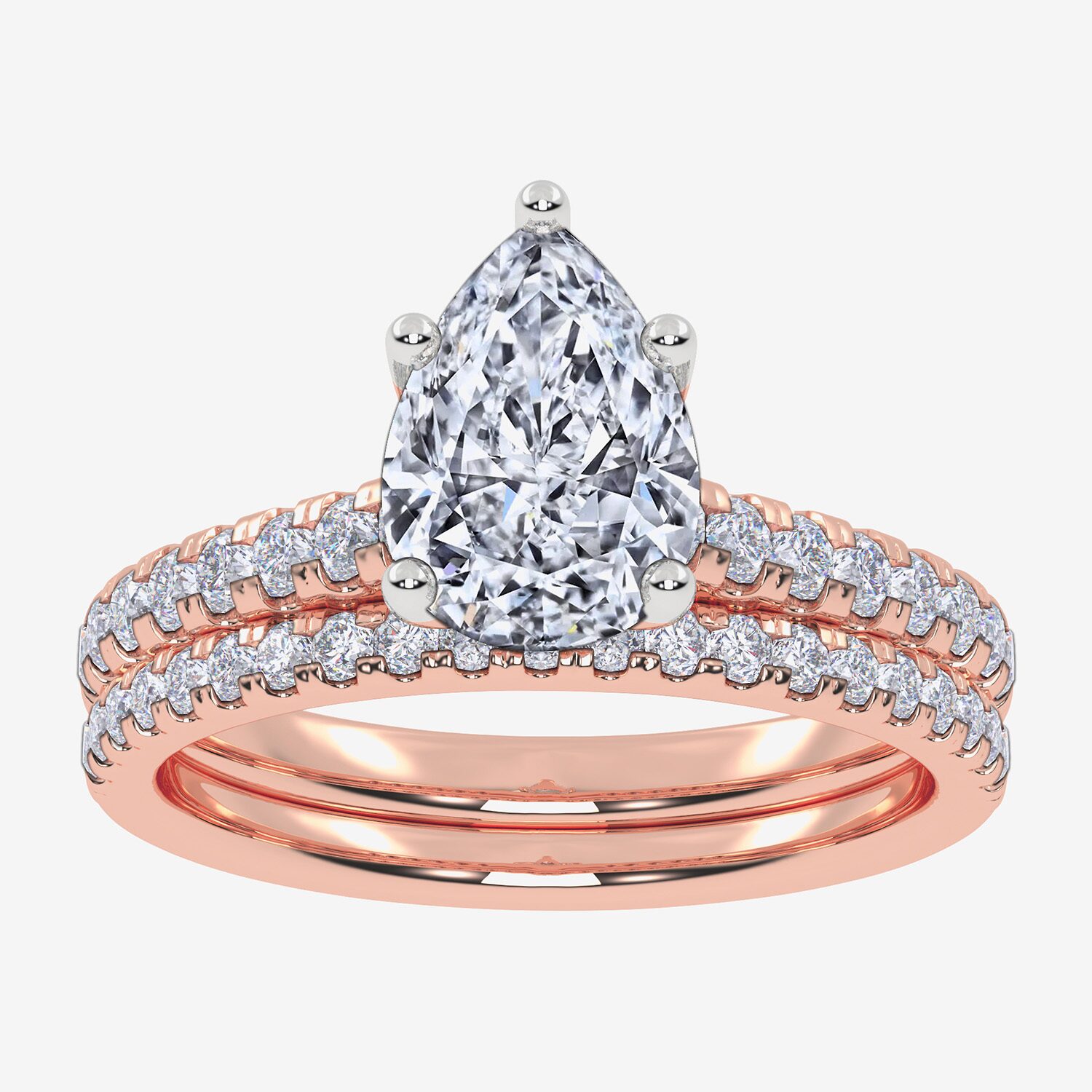 (H-I / Si2-I1) Womens 1 1/2 CT. T.W. Lab Grown White Diamond 10K Gold Pear Side Stone Bridal Set