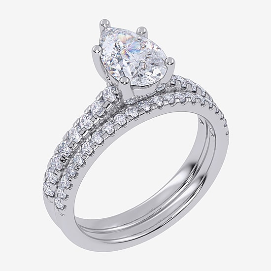 (H-I / Si2-I1) Womens 1 1/2 CT. T.W. Lab Grown White Diamond 10K Gold Pear Side Stone Bridal Set