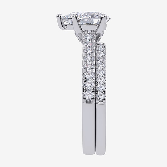 (H-I / Si2-I1) Womens 1 1/2 CT. T.W. Lab Grown White Diamond 10K Gold Pear Side Stone Bridal Set