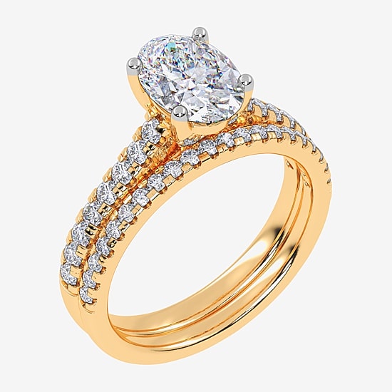 (H-I / Si2-I1) Womens 1 1/2 CT. T.W. Lab Grown White Diamond 10K or 14K Gold Oval Side Stone Bridal Set