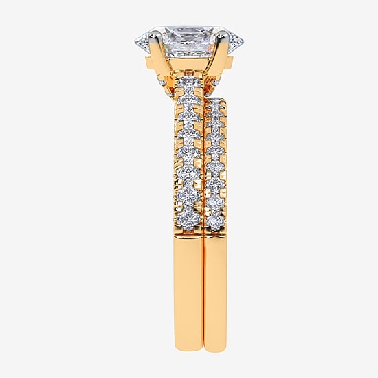 (H-I / Si2-I1) Womens 1 1/2 CT. T.W. Lab Grown White Diamond 10K or 14K Gold Oval Side Stone Bridal Set
