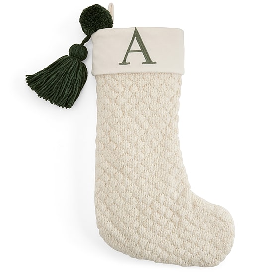North Pole Trading Co. Ivory Knit Monogram Christmas Stocking