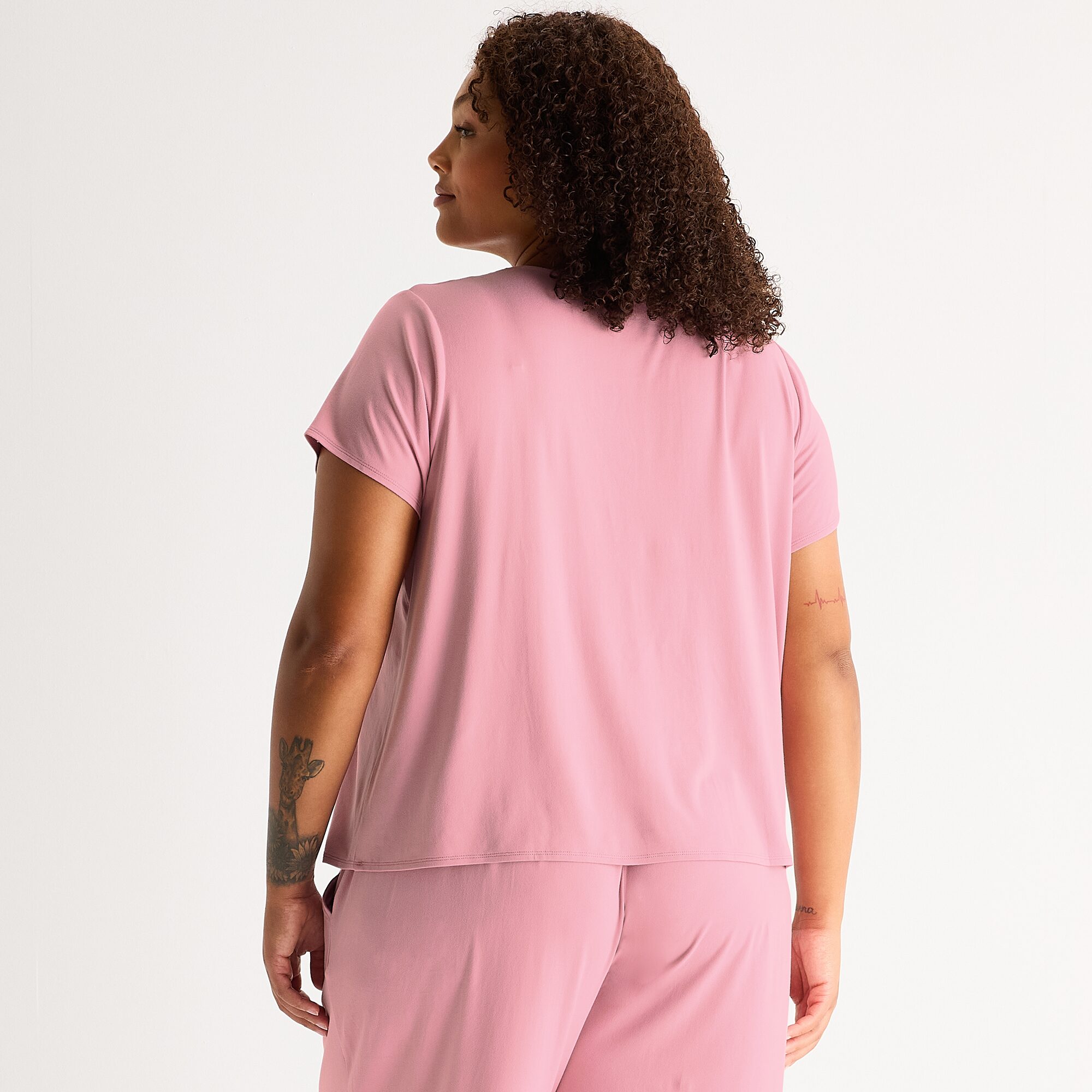 Ambrielle Womens V Neck Short Sleeve Plus Pajama Top