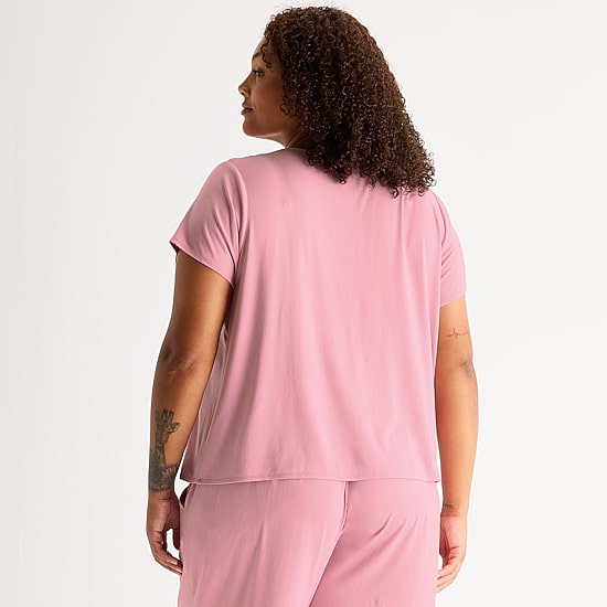 Ambrielle Womens V Neck Short Sleeve Plus Pajama Top