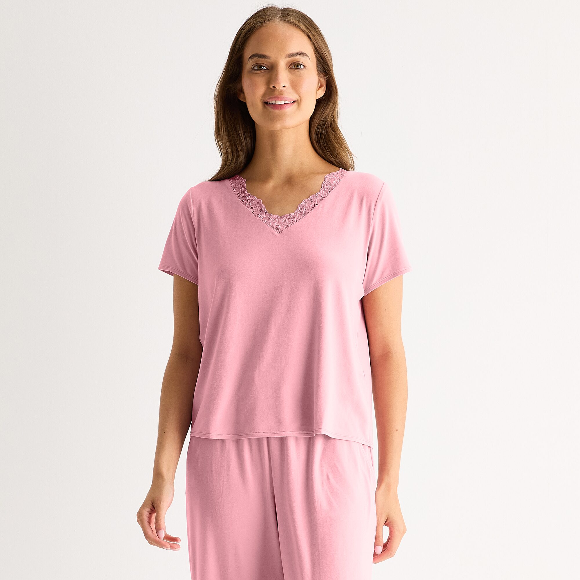 Ambrielle Womens V Neck Short Sleeve Pajama Top