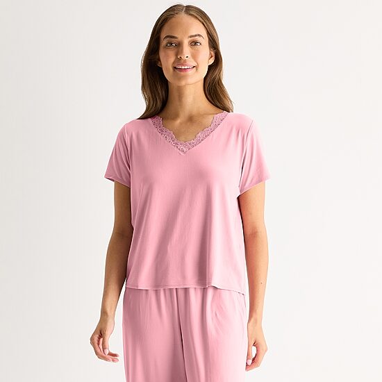 Ambrielle Womens V Neck Short Sleeve Pajama Top