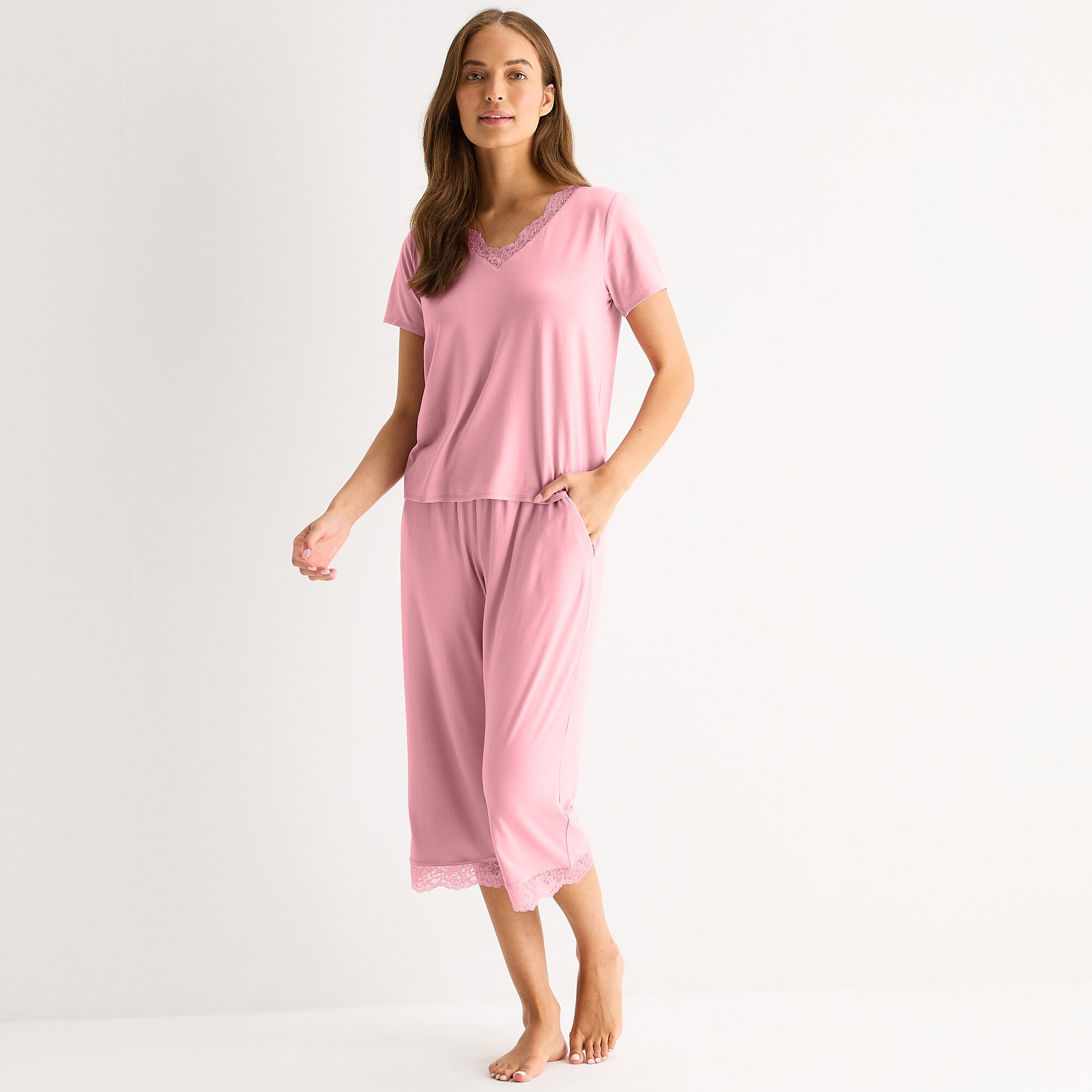 Ambrielle Womens V Neck Short Sleeve Pajama Top