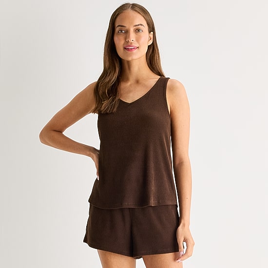 Ambrielle Womens Rib V Neck Sleeveless Pajama Top