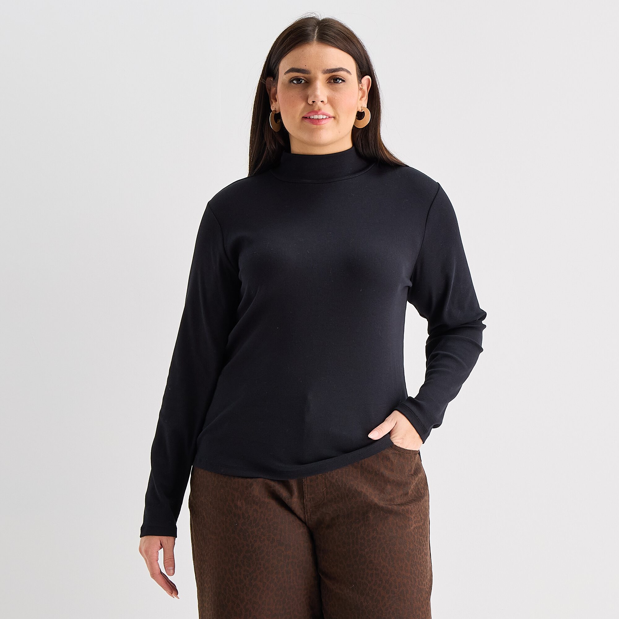a.n.a Womens Plus Mock Neck Long Sleeve T-Shirt
