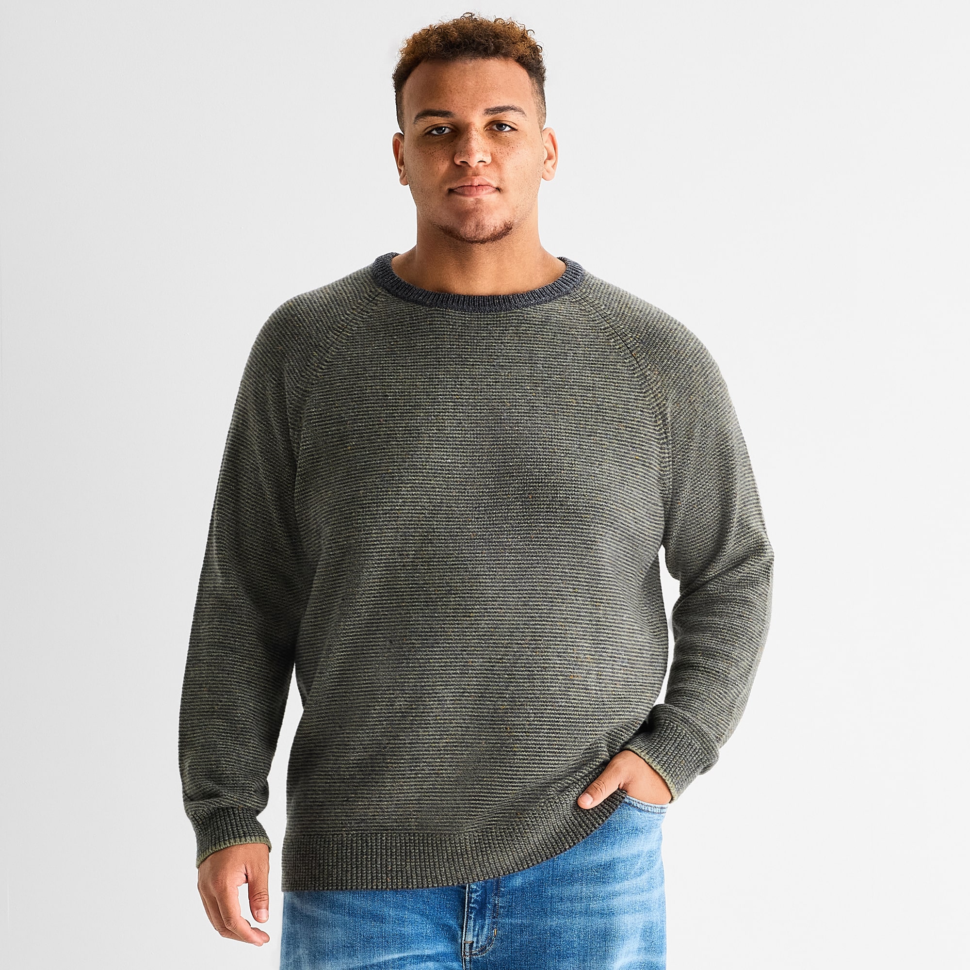 mutual weave Textured Big and Tall Mens Crew Neck Long Sleeve Pullover Sweater