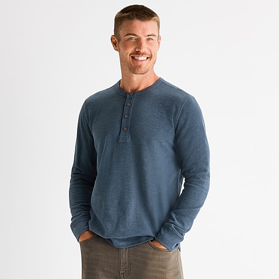 mutual weave Mens Long Sleeve Regular Fit Henley Shirt
