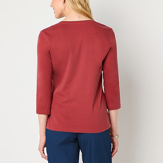 St. John's Bay Womens V Neck 3/4 Sleeve T-Shirt
