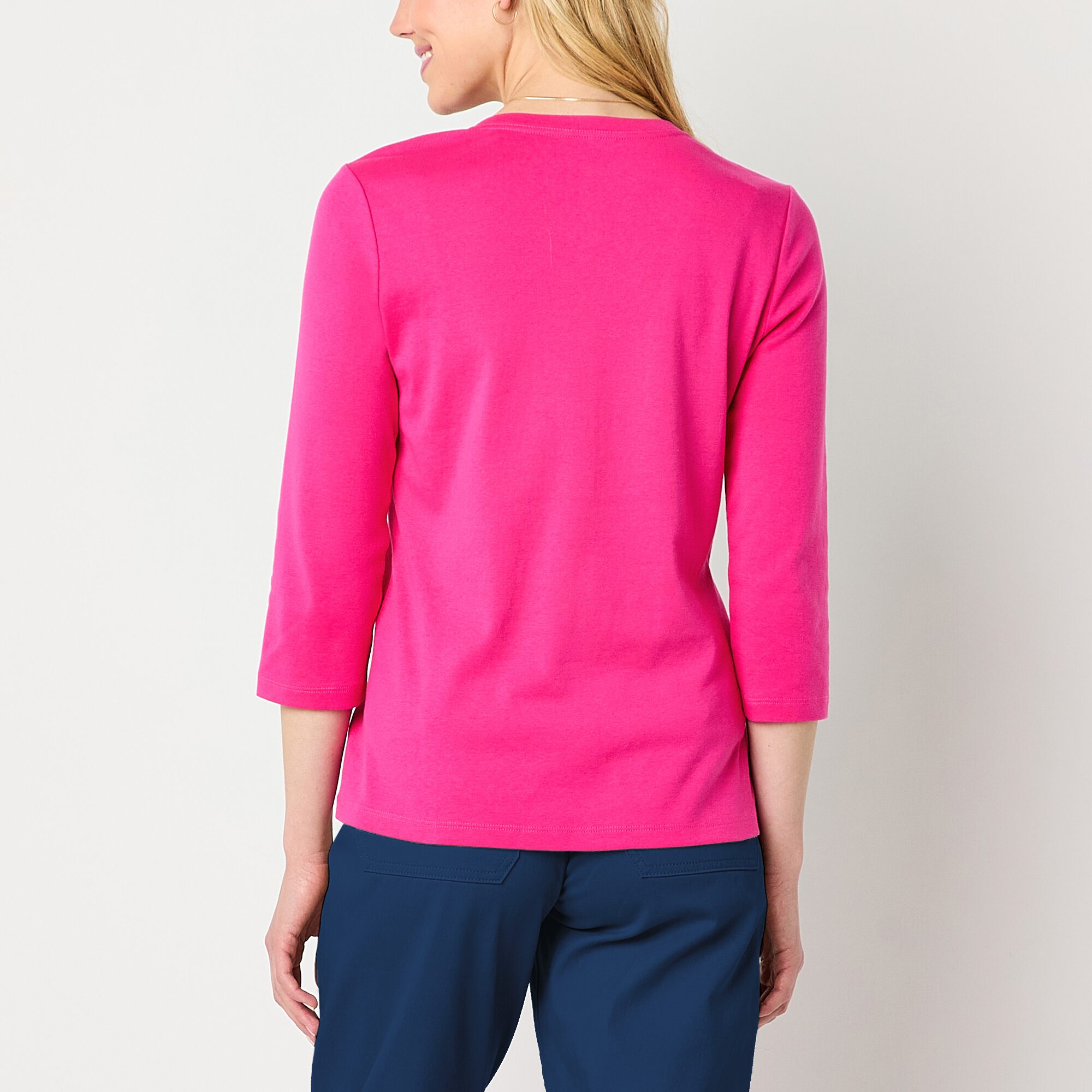 St. John's Bay Womens V Neck 3/4 Sleeve T-Shirt