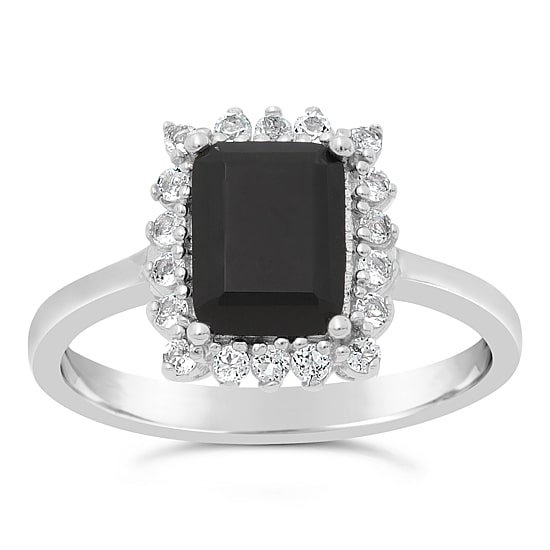 Womens Genuine Black Onyx Sterling Silver Cocktail Ring