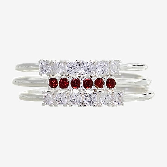 Sparkle Allure Birthstone Womens Red Cubic Zirconia Pure Silver Over Brass Ring Set