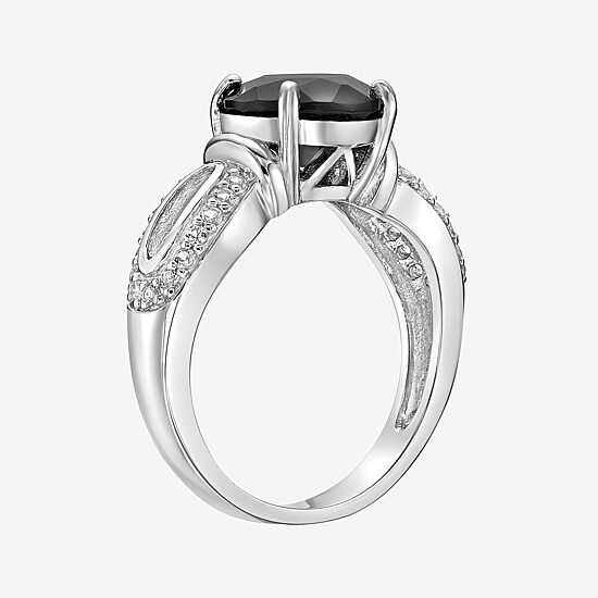 Womens Genuine Black Onyx Sterling Silver Round Cocktail Ring